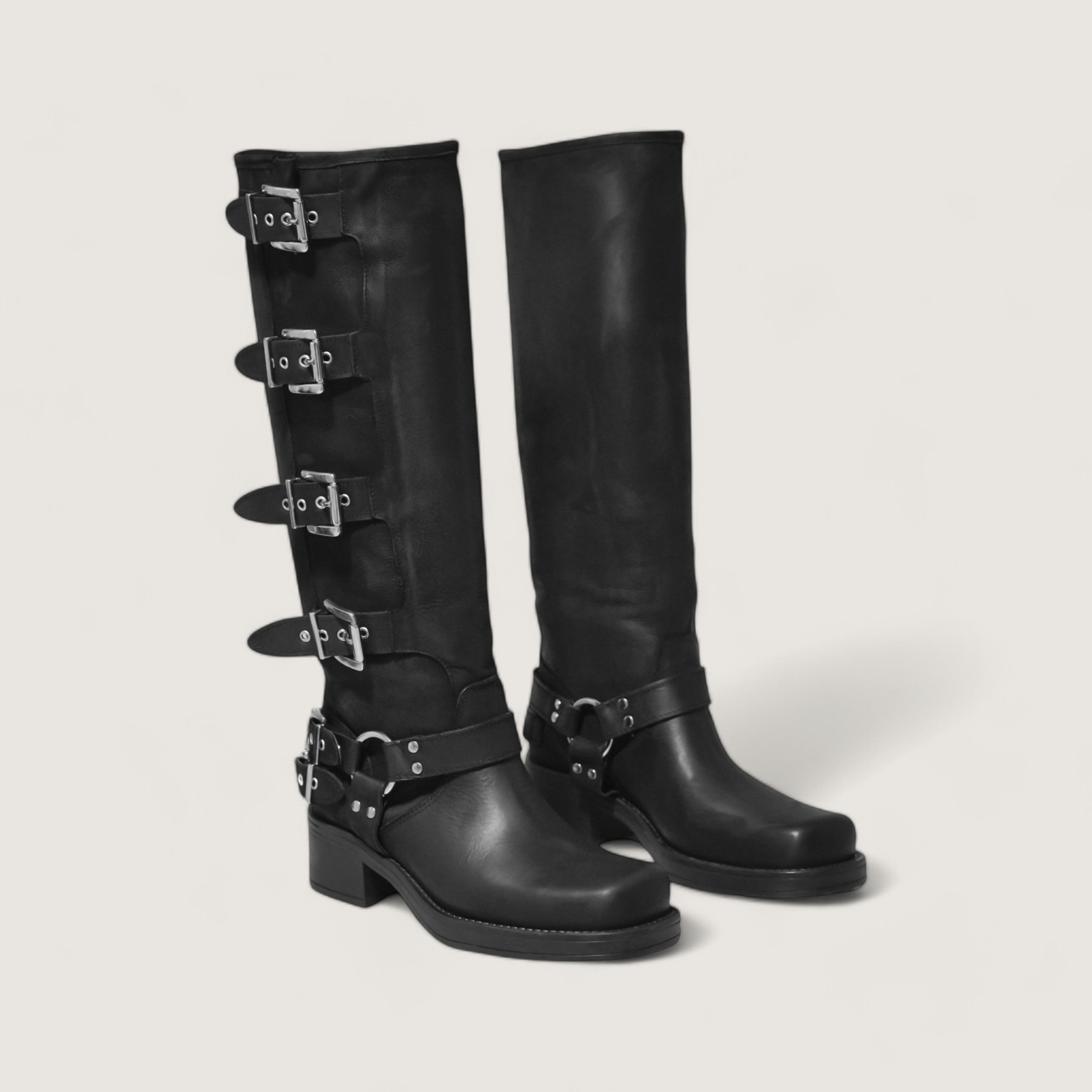 Texas - Boot with 5 Side Buckles Black
