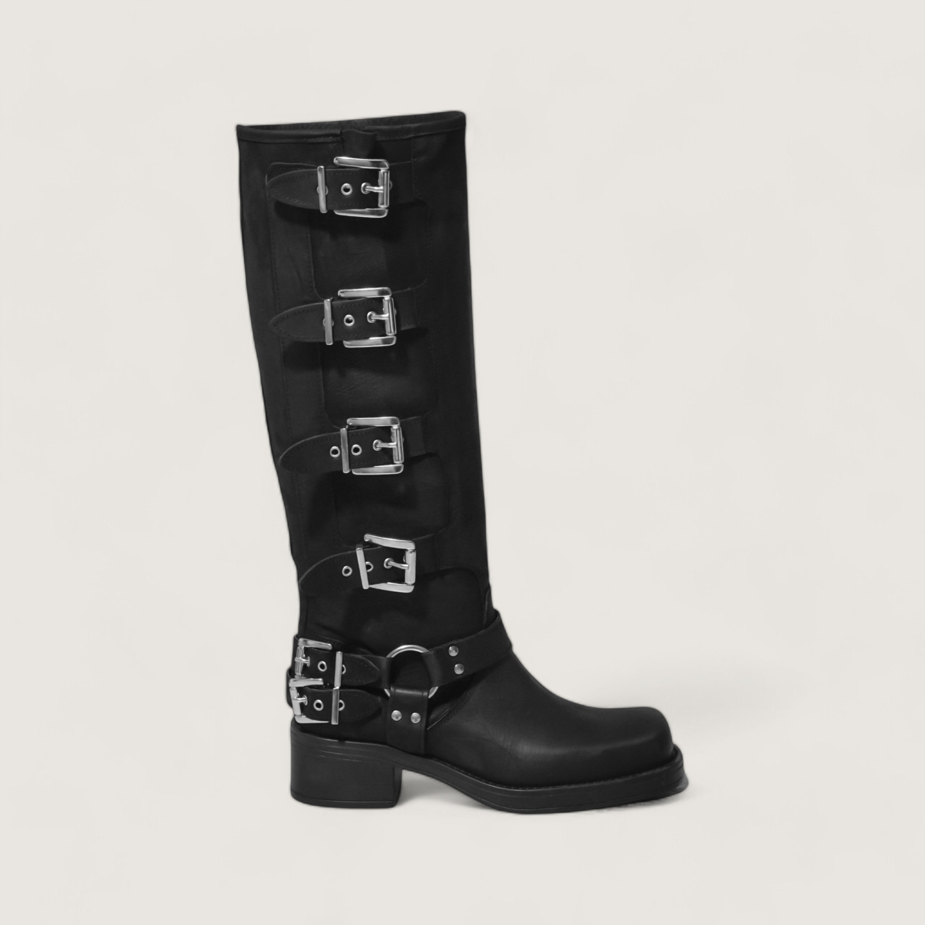 Texas - Boot with 5 Side Buckles Black