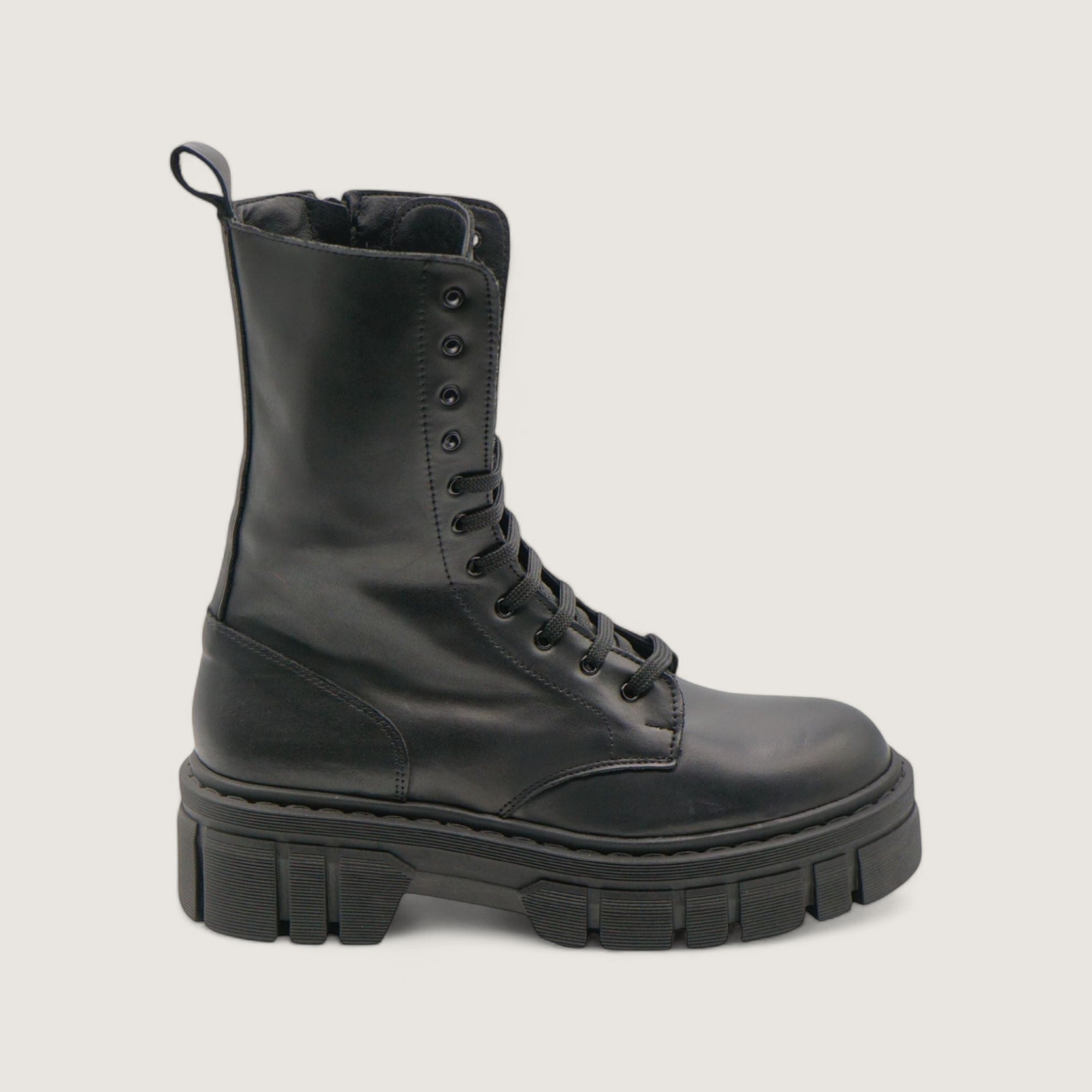 Acacia - Anfibio in pelle con lacci nero lato Destro