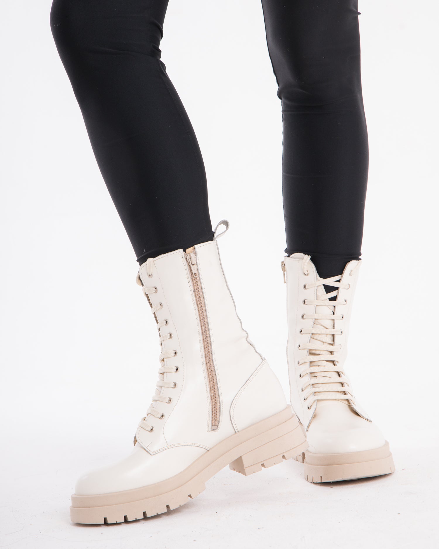 Acacia - Off White Lace-Up Leather Amphibian