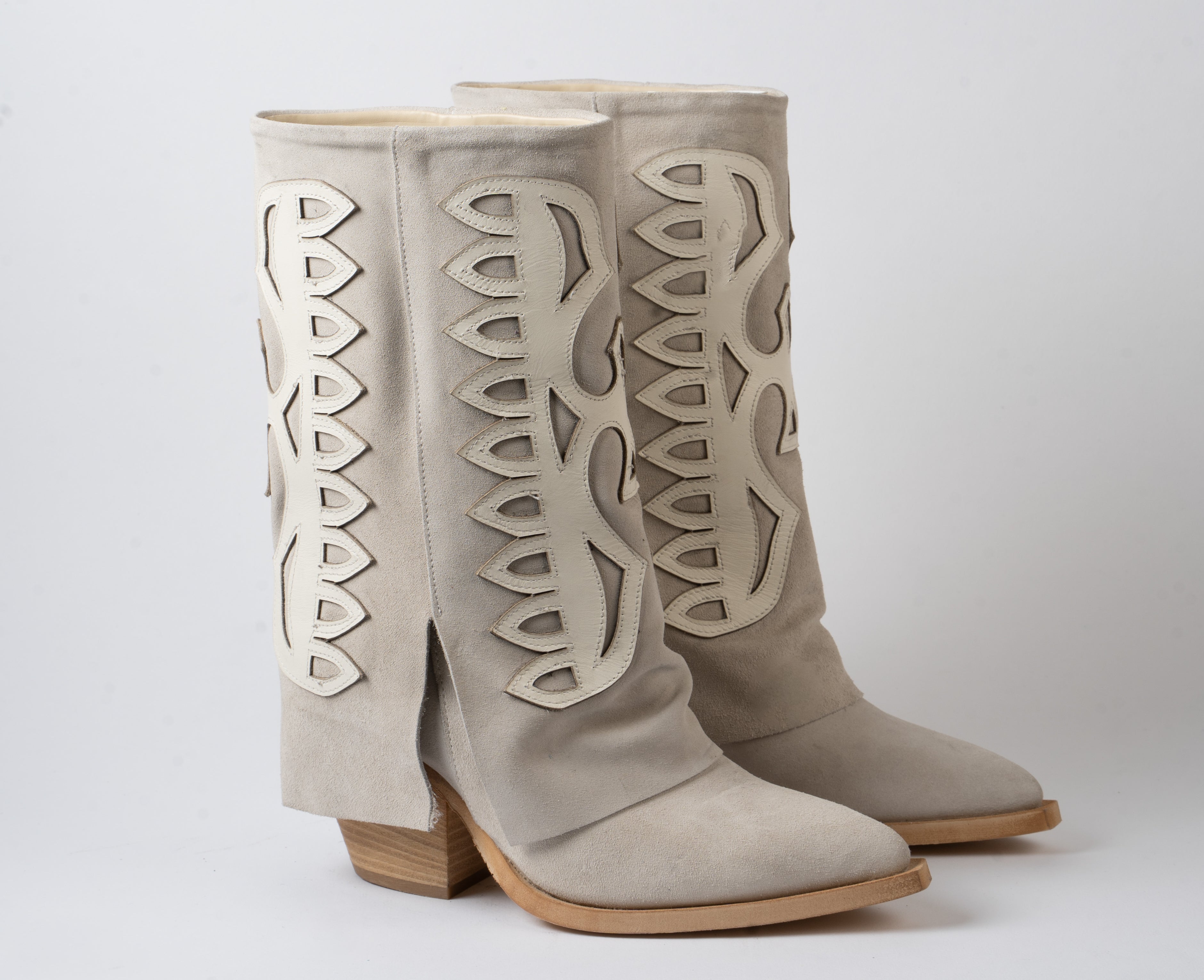 Rebel - Texan Tube Boot with Laser Cuff Beige