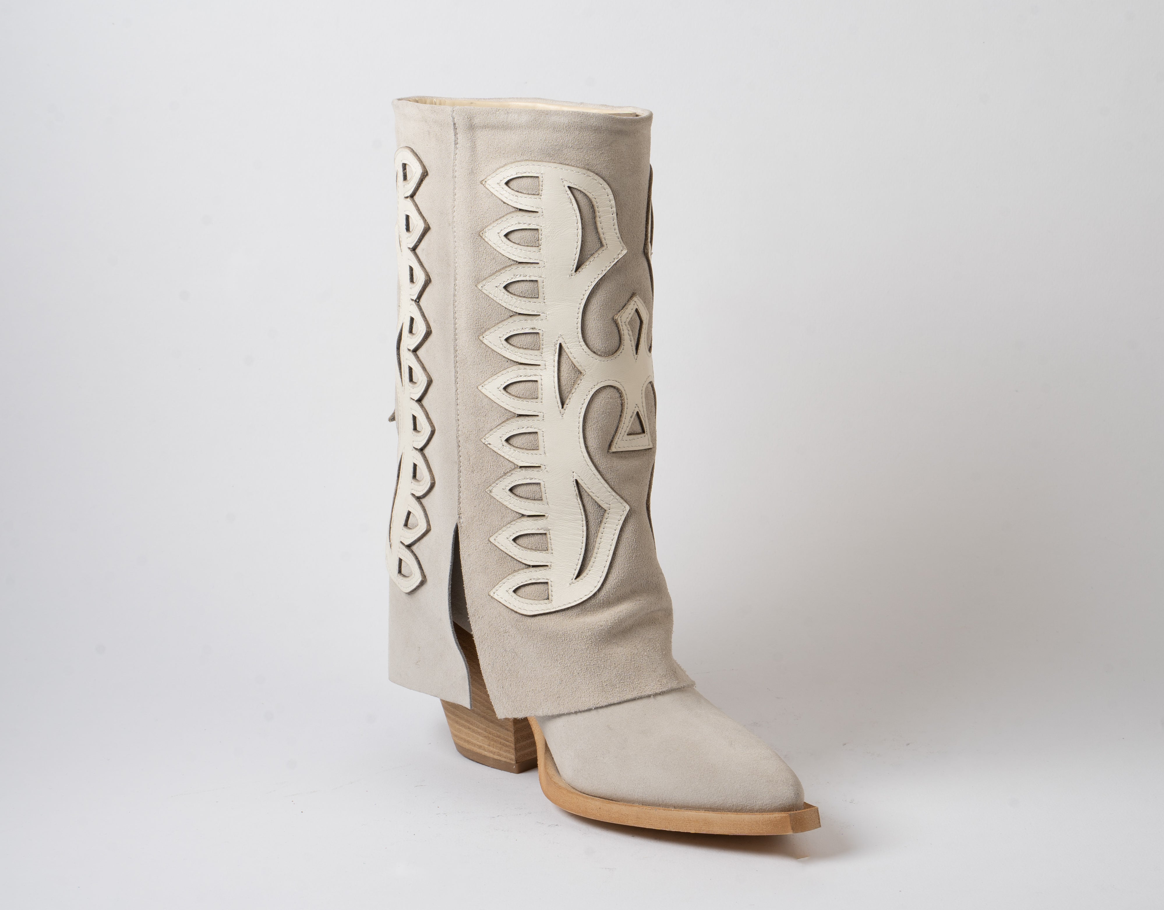 Rebel - Texan Tube Boot with Laser Cuff Beige