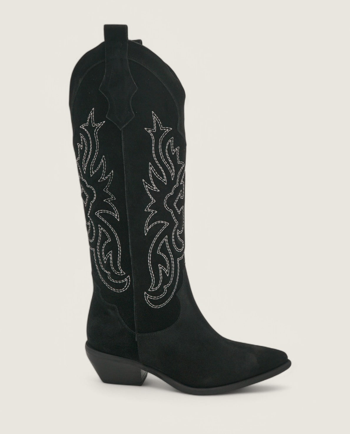 Clare - Texano Alto ricamato in camoscio Nero