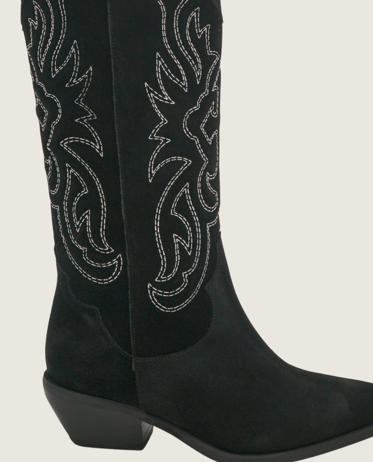 Clare - Texano Alto ricamato in camoscio Nero