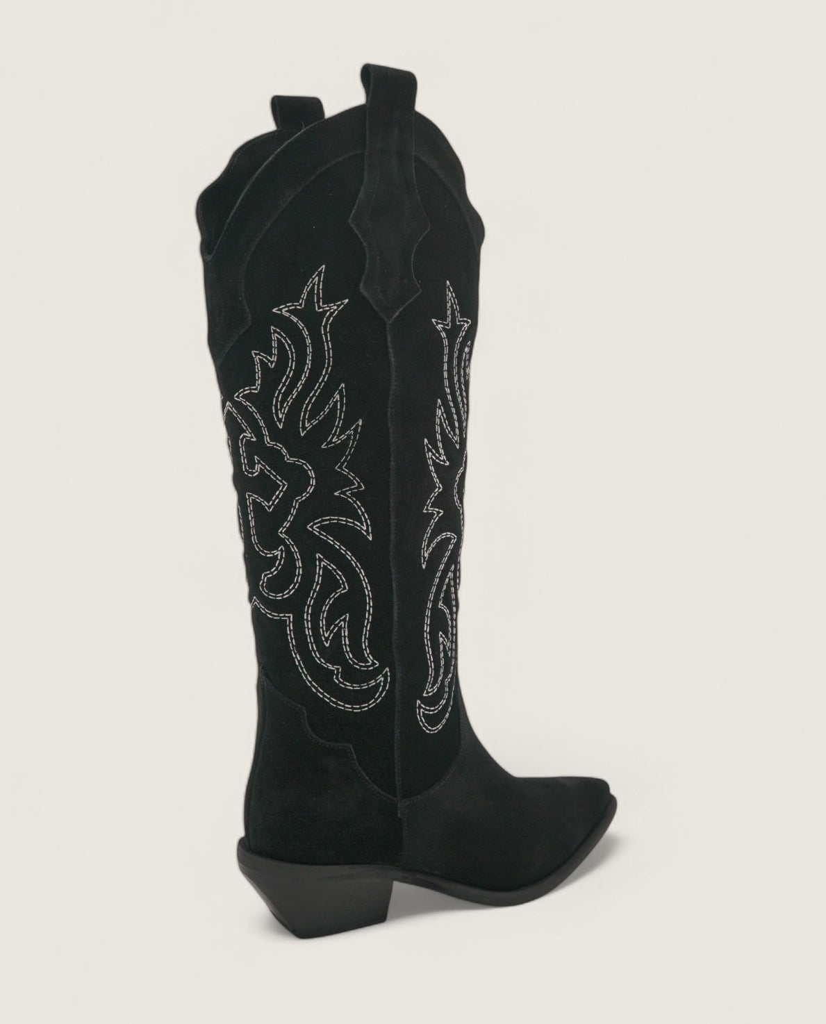 Clare - Texano Alto ricamato in camoscio Nero