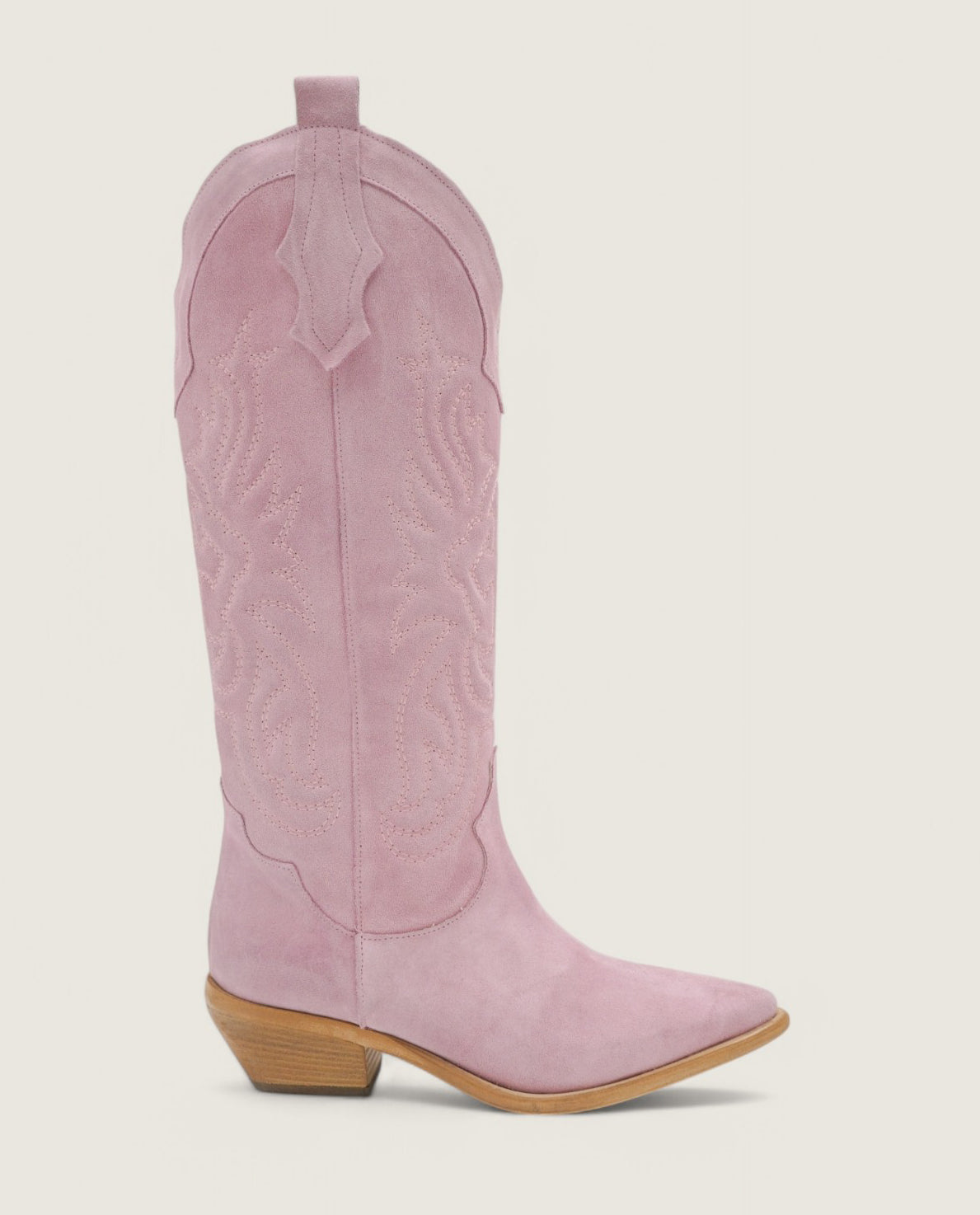 Clare - Texano Alto ricamato in camoscio Rosa