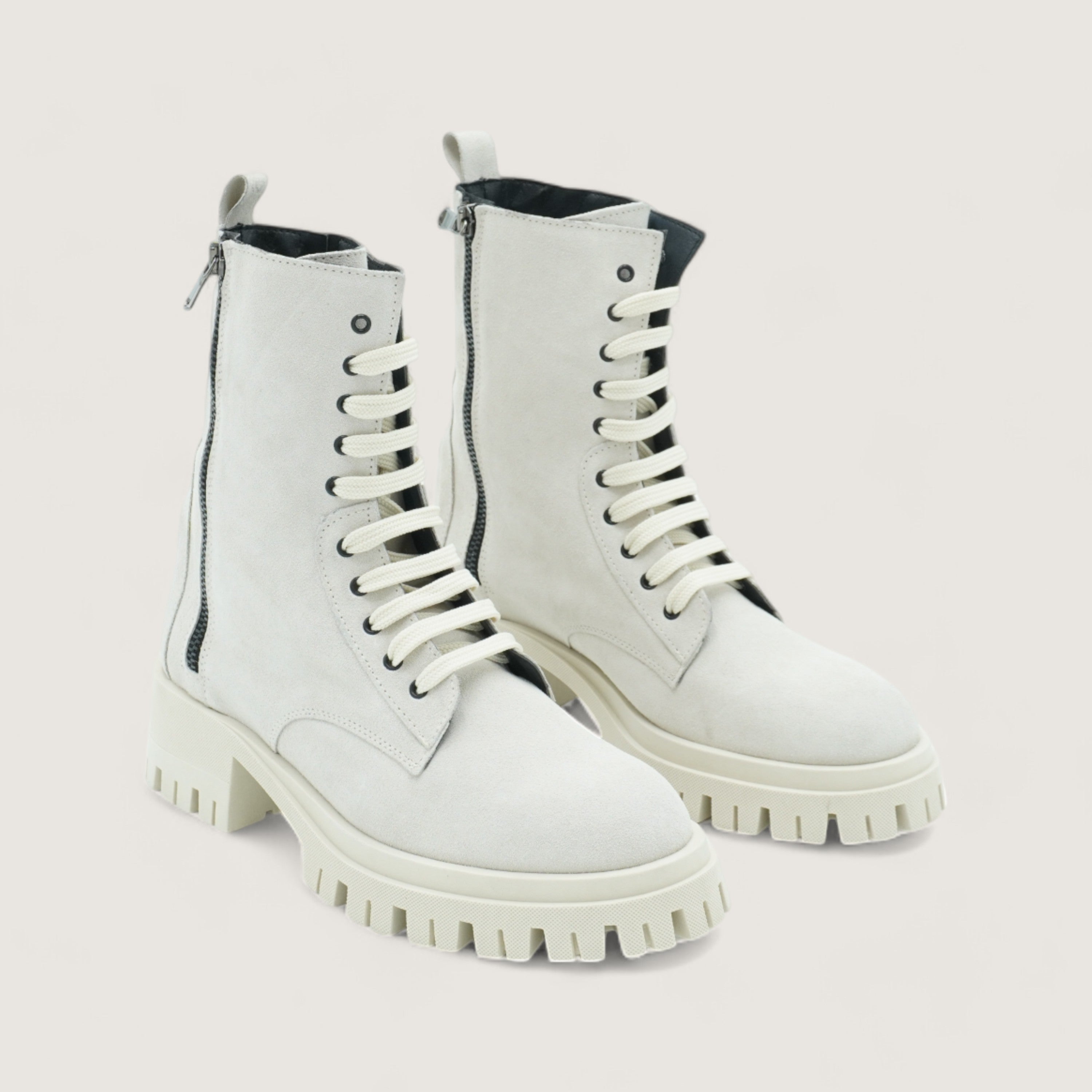 Volt - Anfibio allacciato con zip in camoscio Bianco paia