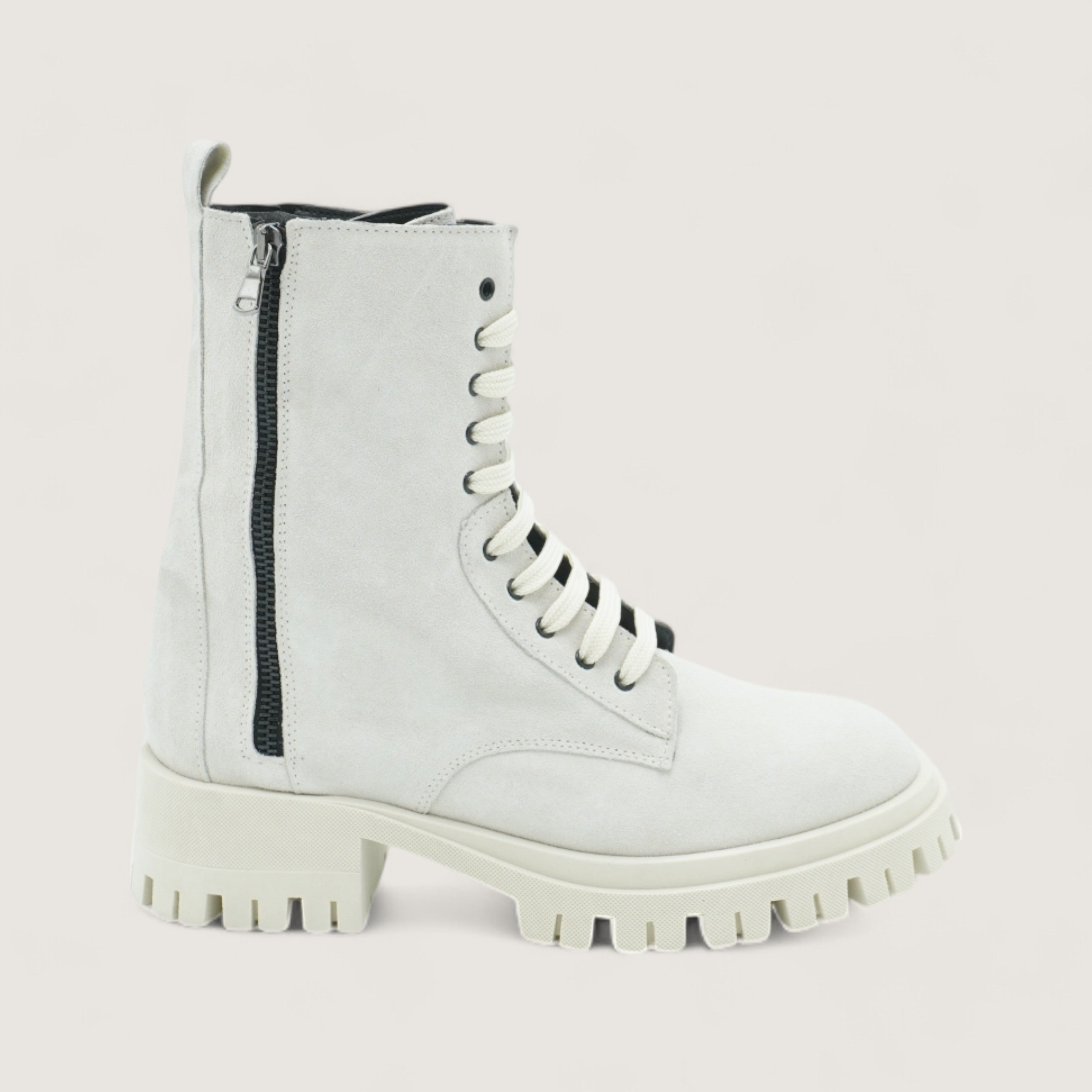 Volt - Anfibio allacciato con zip in camoscio Bianco