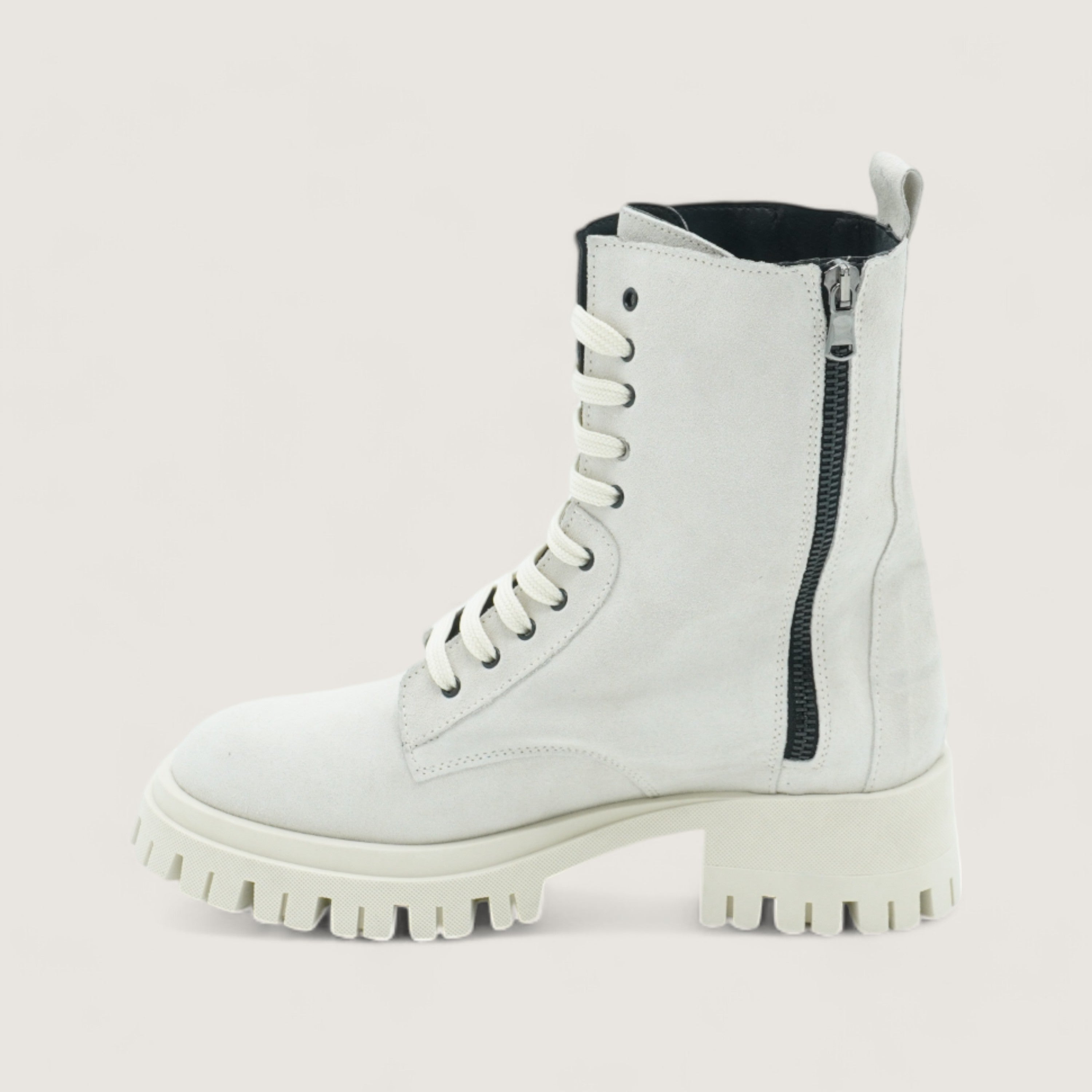 Volt - Anfibio allacciato con zip in camoscio Bianco vista laterale