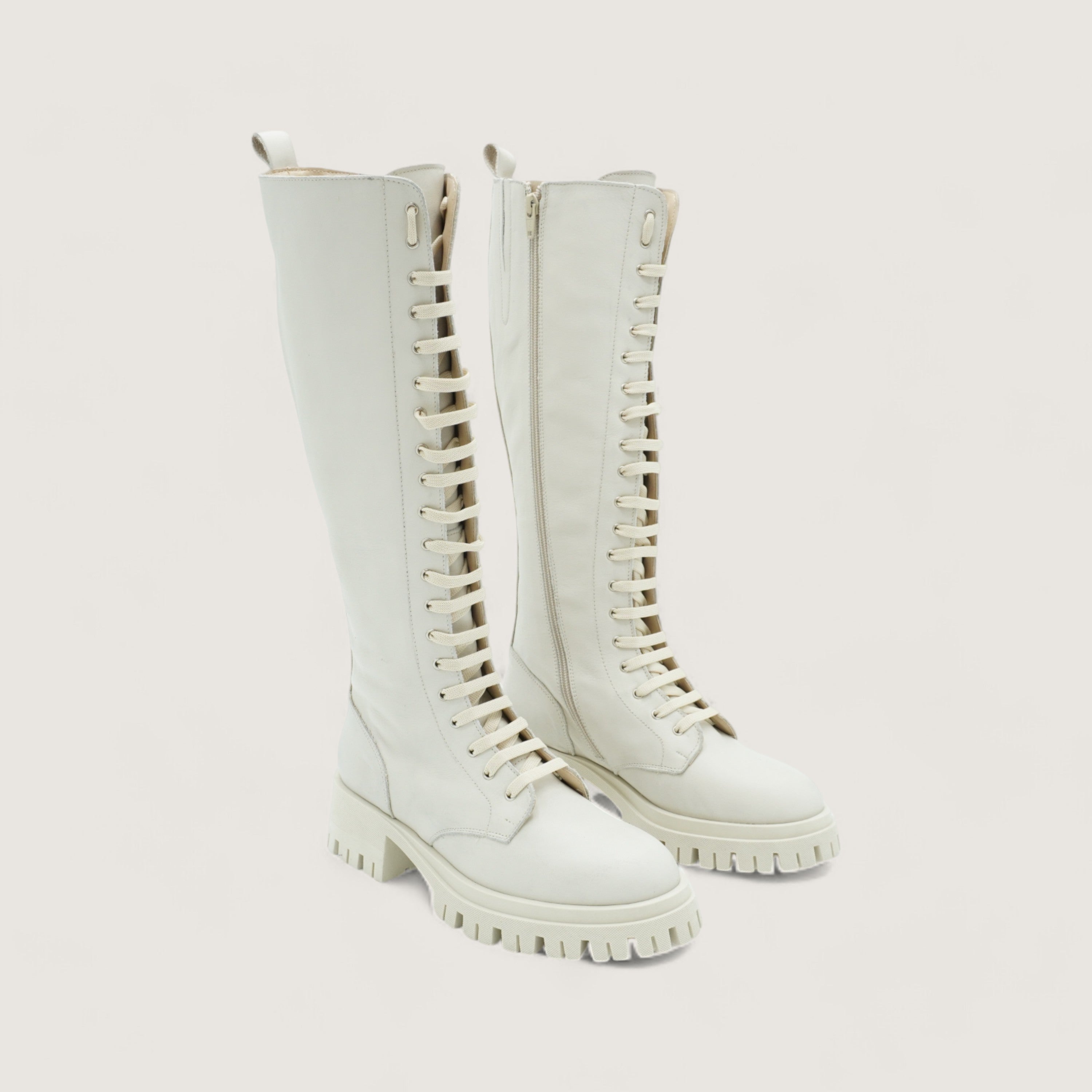 Solis - Botte à lacets en cuir blanc