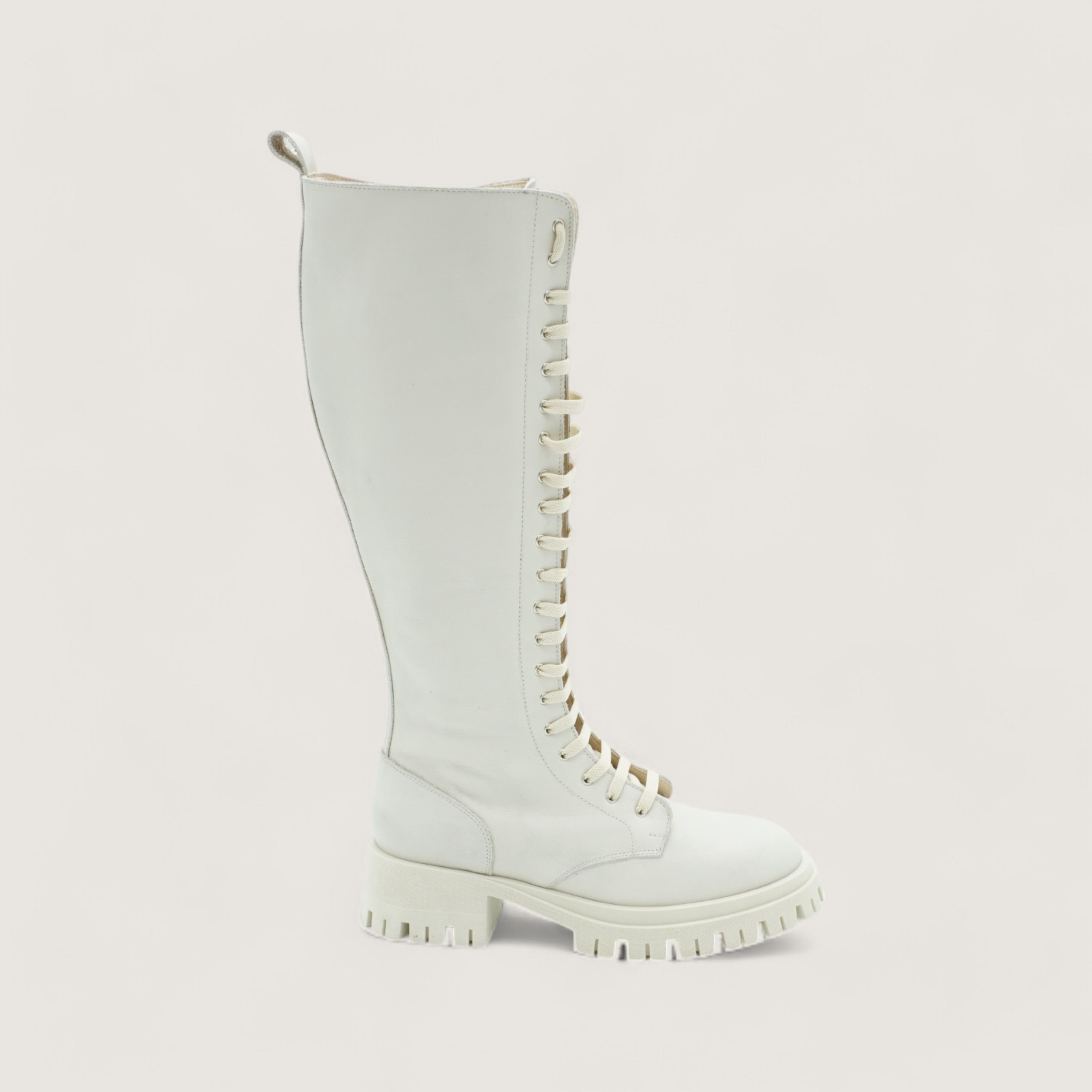 Solis - Botte à lacets en cuir blanc