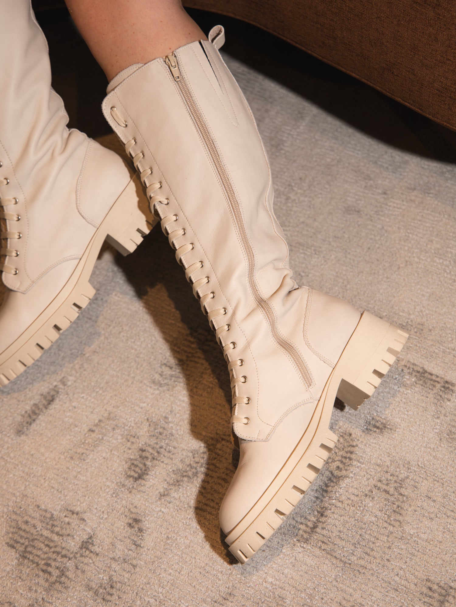 Solis - Botte à lacets en cuir blanc