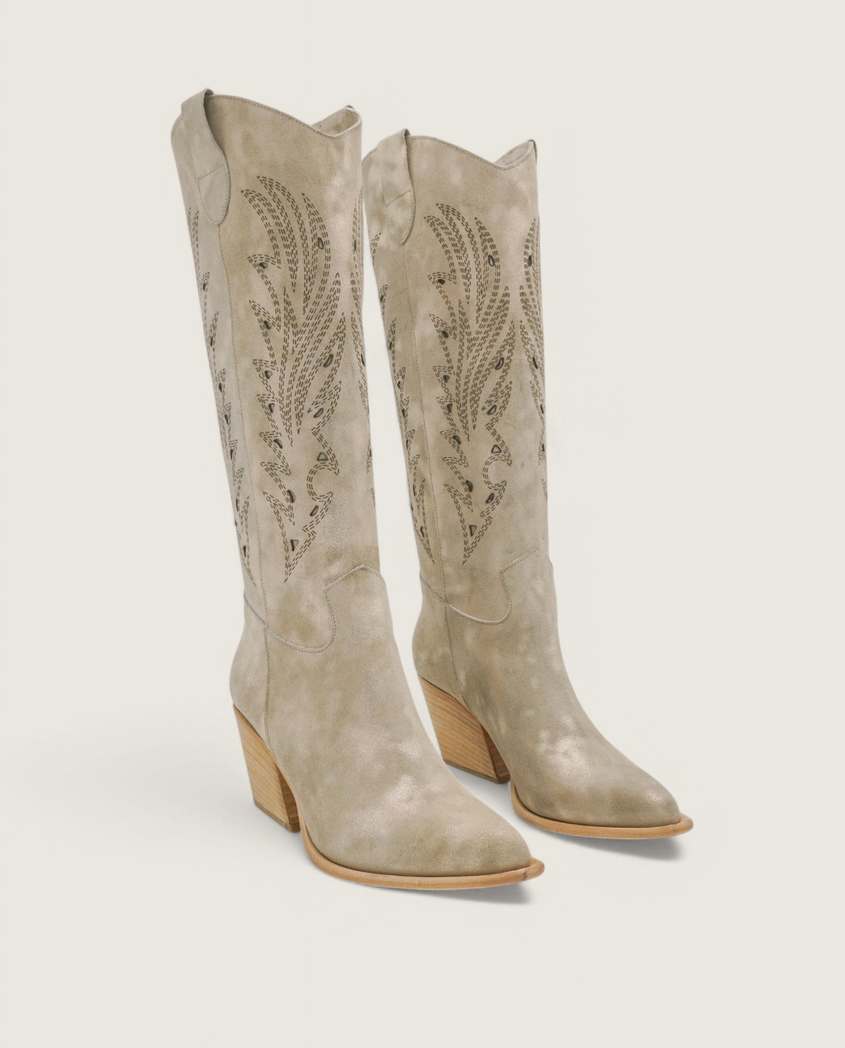 Elara - Texano Laserato con Fiamme Taupe Dorato