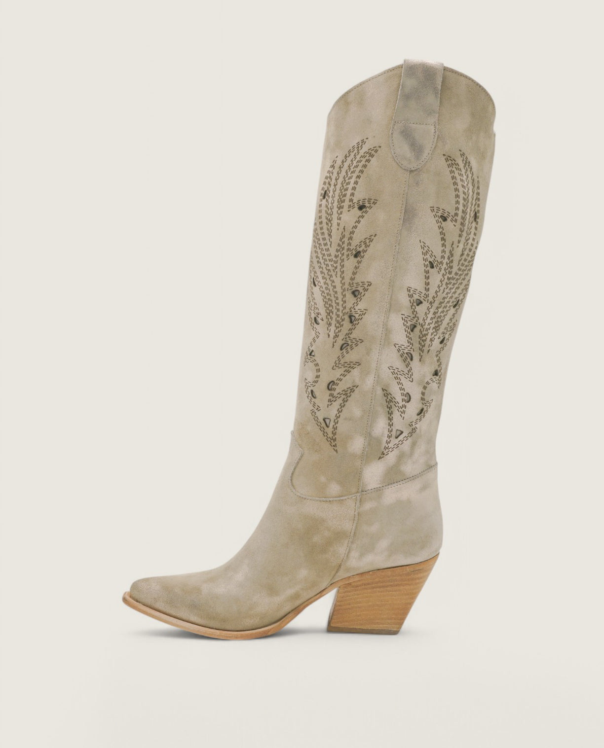 Elara - Texano Laserato con Fiamme Taupe Dorato