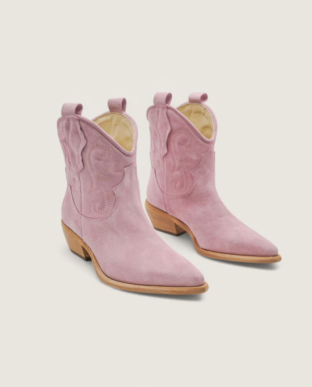 Jade - Texano basso ricamato in Camoscio Rosa paia