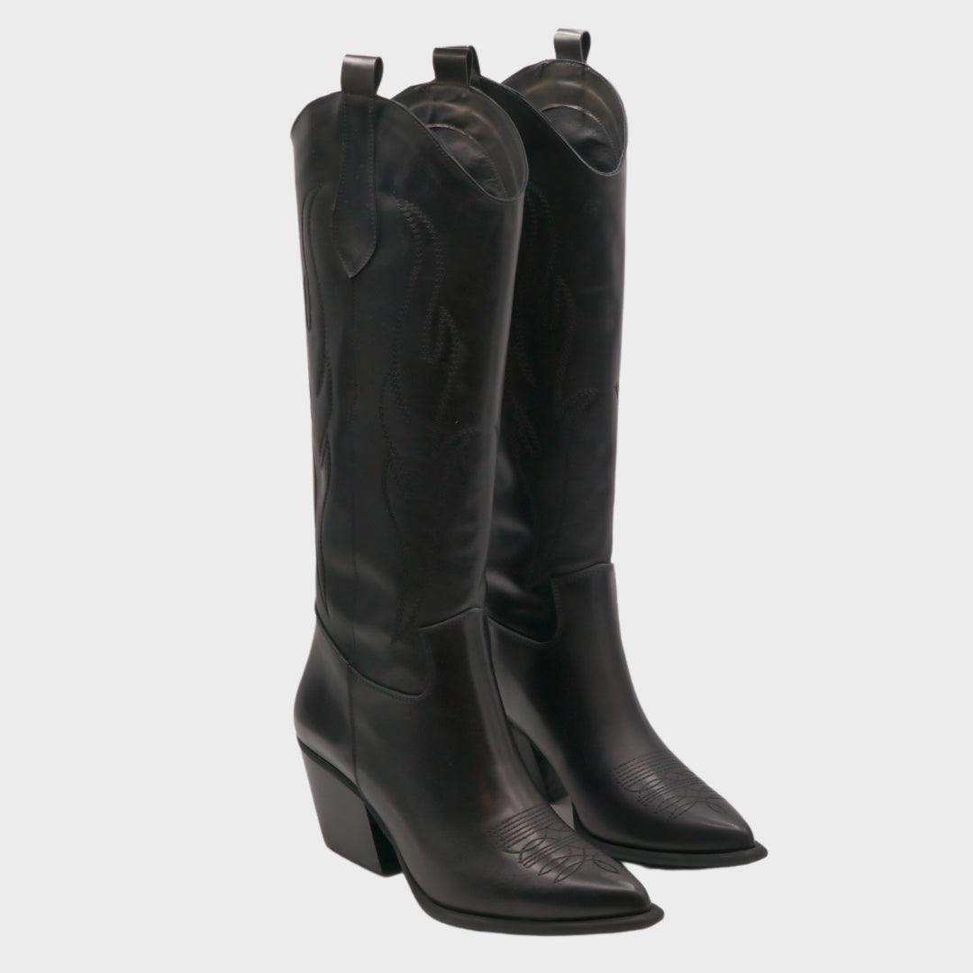 Phoenix - High Boot with embroidered flames black