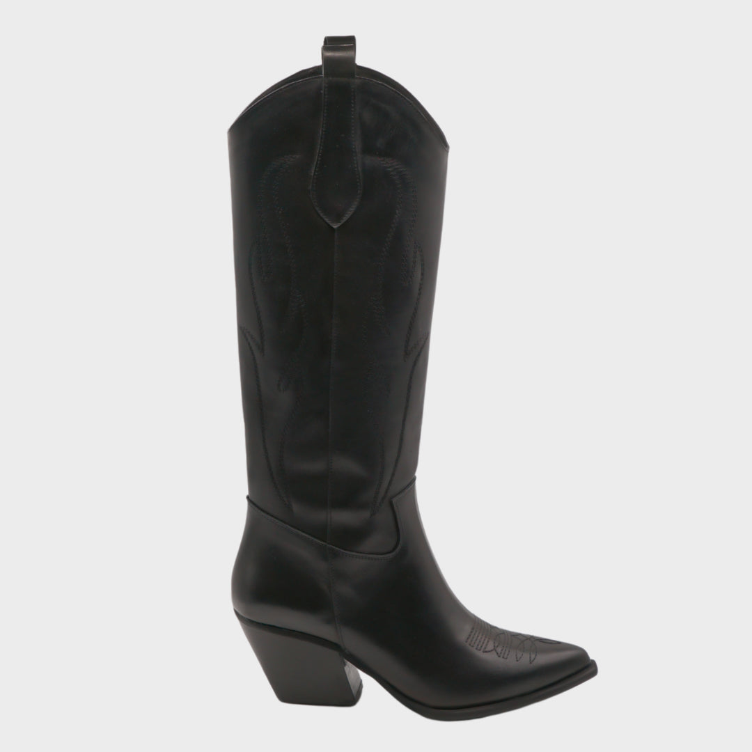 Phoenix - Stivale Alto con fiamme ricamate nero