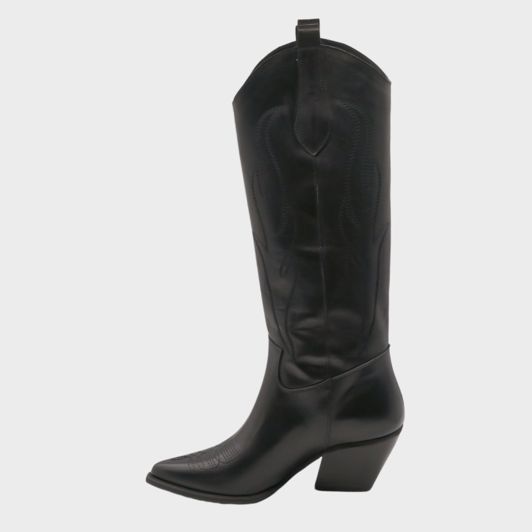 Phoenix - High Boot with embroidered flames black