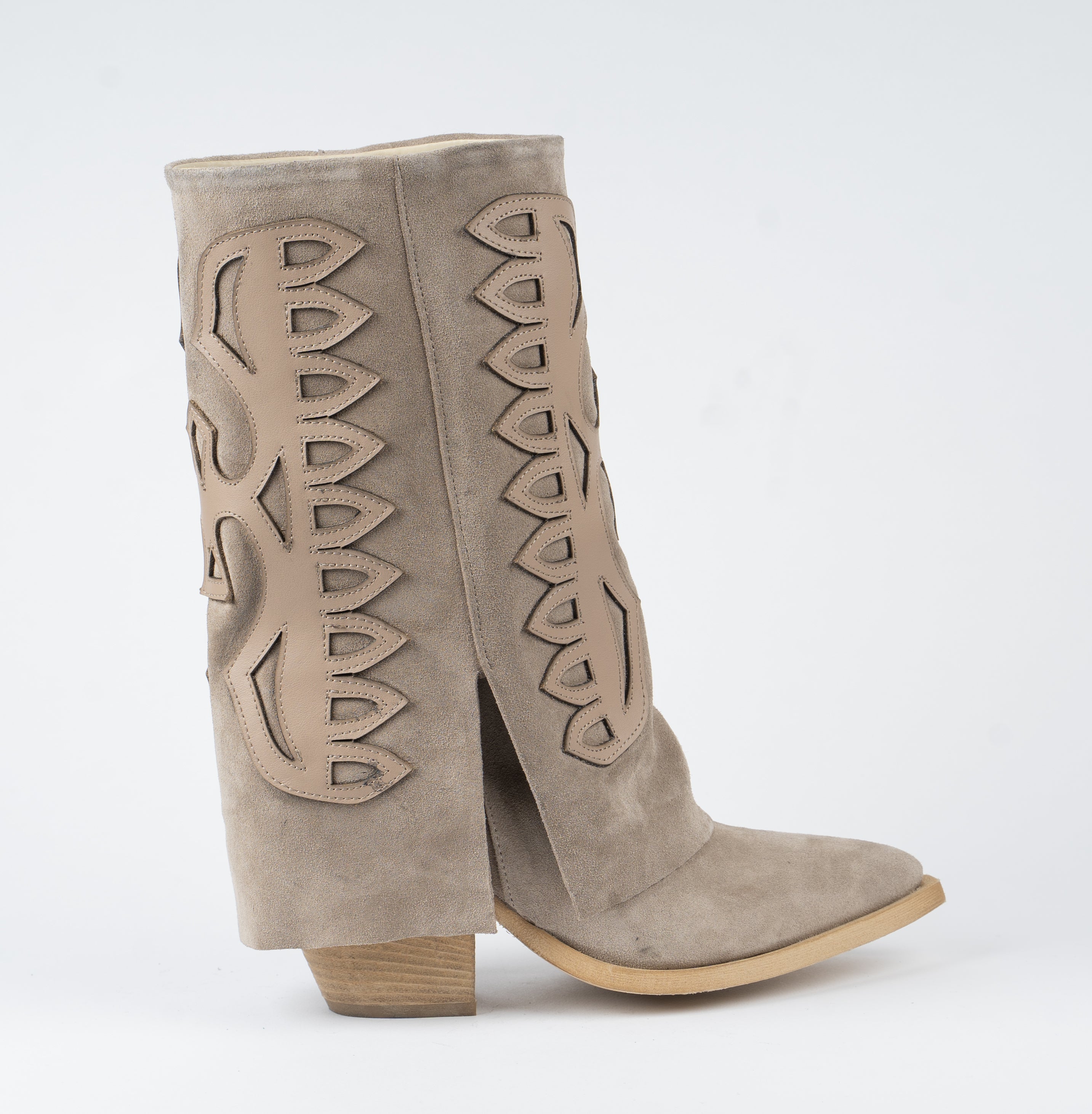 Rebel - Texano a Tubo con Risvolto Laserato Taupe