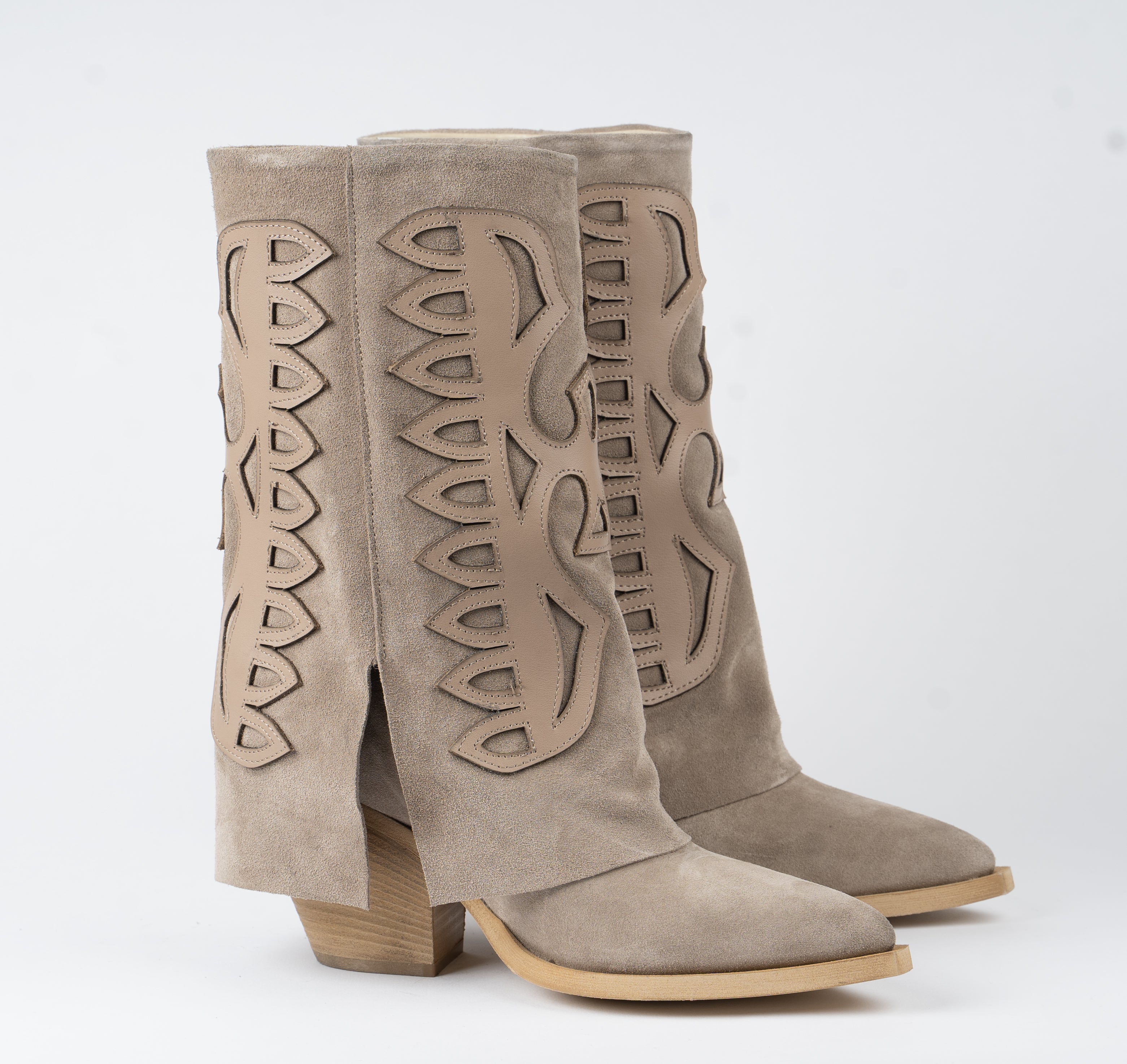 Rebel - Texano a Tubo con Risvolto Laserato Taupe