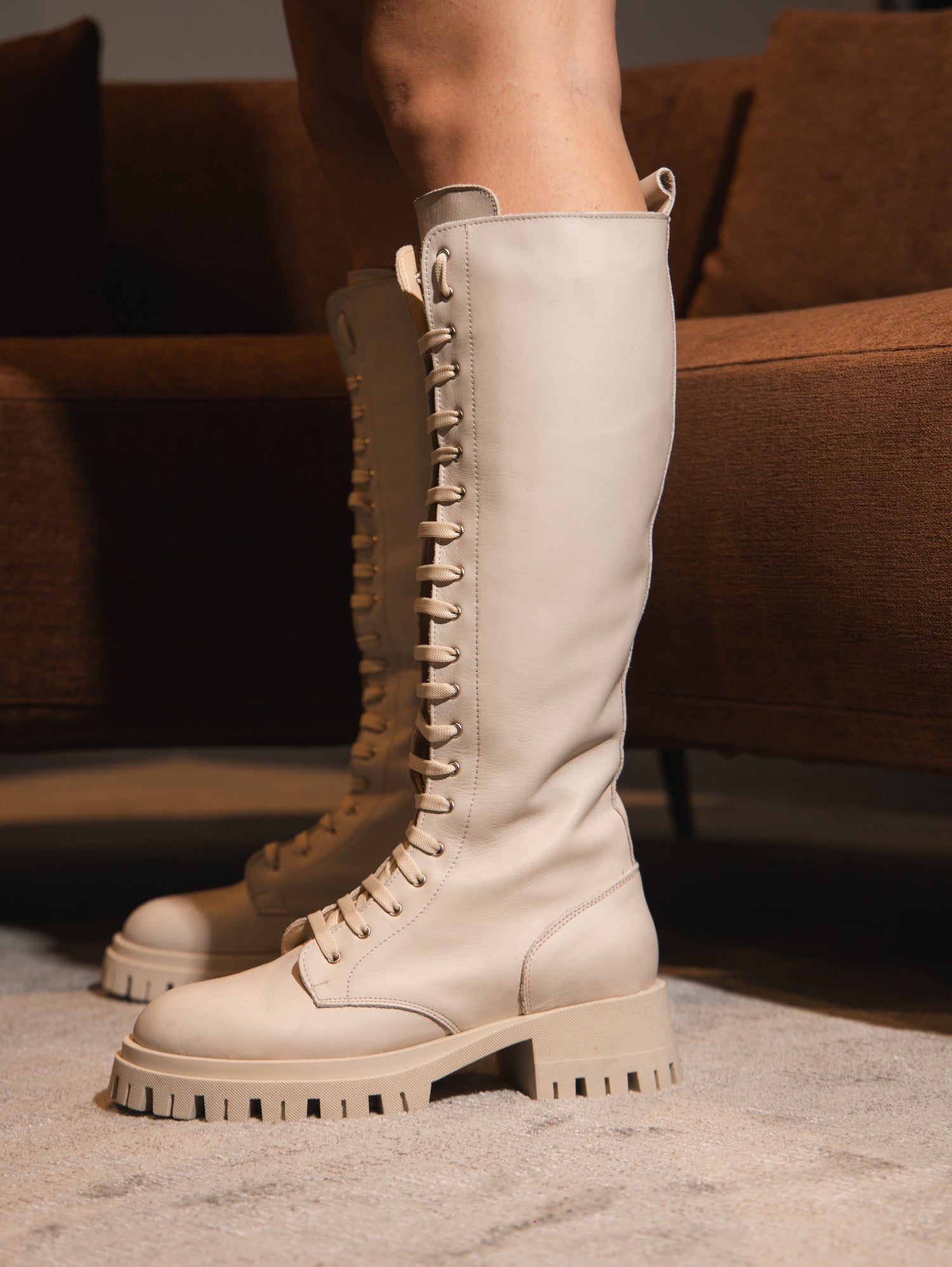 Solis - Botte à lacets en cuir blanc