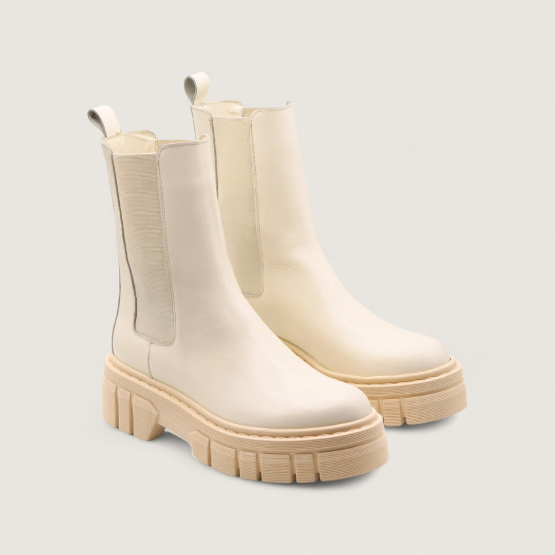 Xena - Bottine en cuir blanc avec élastique