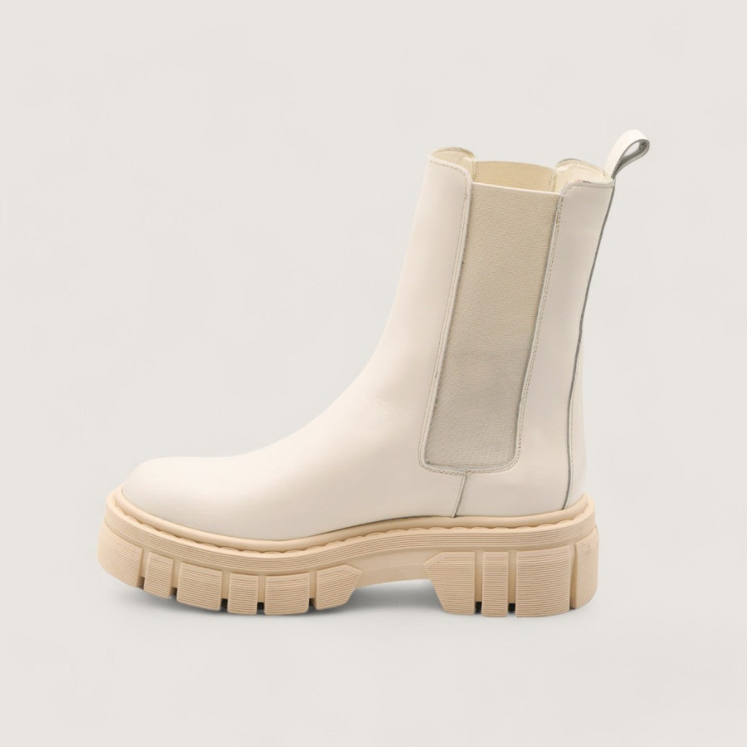 Xena - Bottine en cuir blanc avec élastique