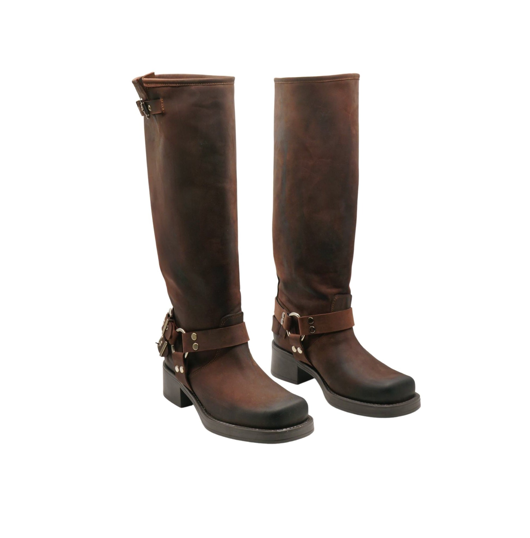 Kansas - Botte marron avec boucles et bracelet de cheville