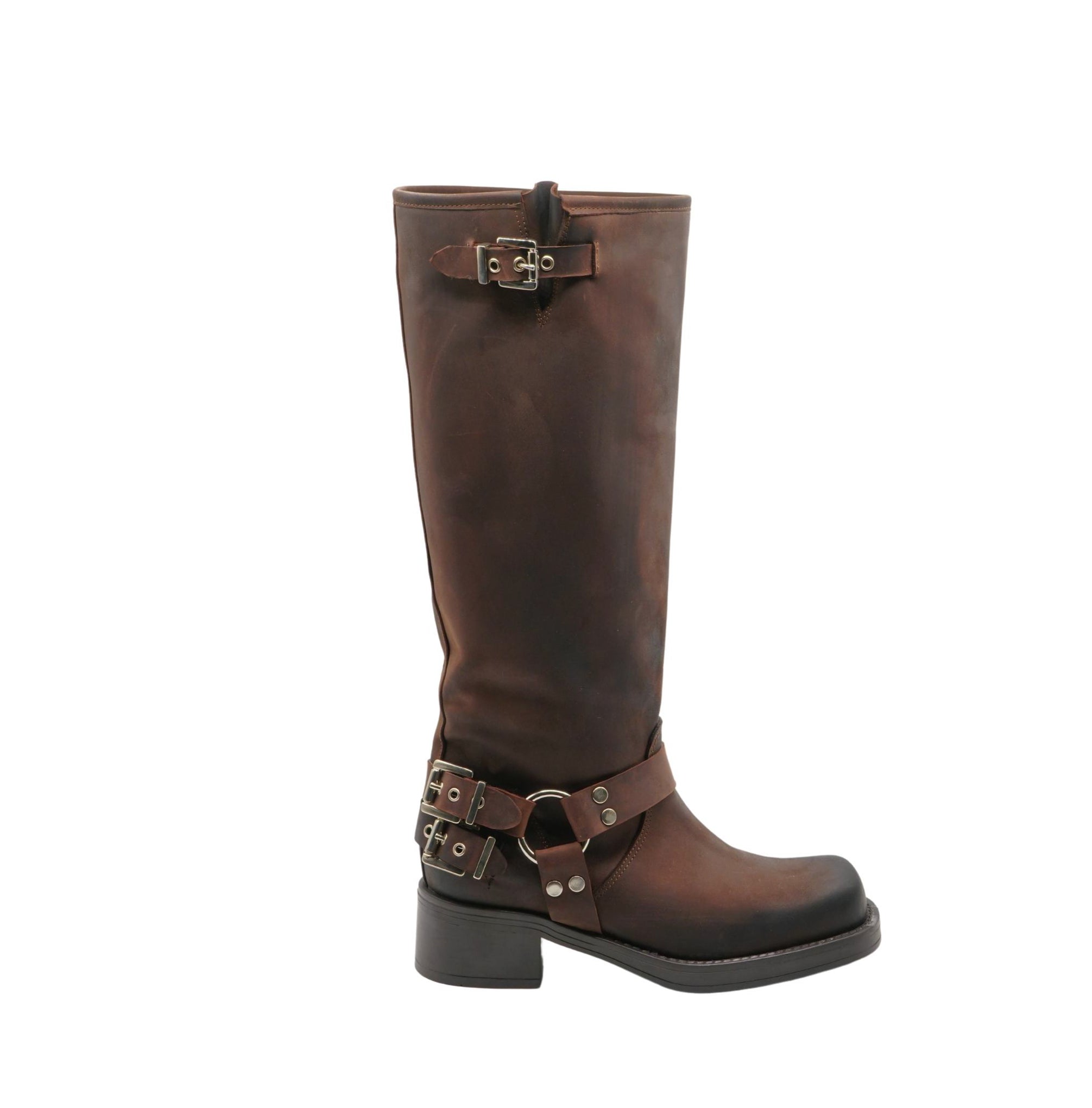 Kansas - Botte marron avec boucles et bracelet de cheville