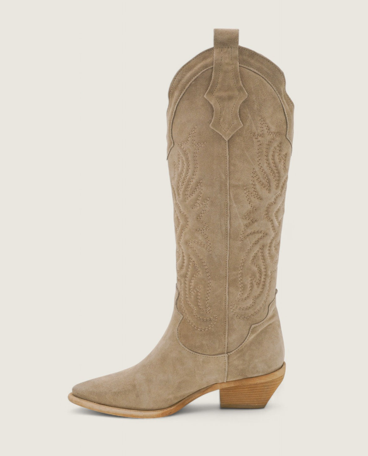 Clare -  Texano Alto ricamato in camoscio Beige
