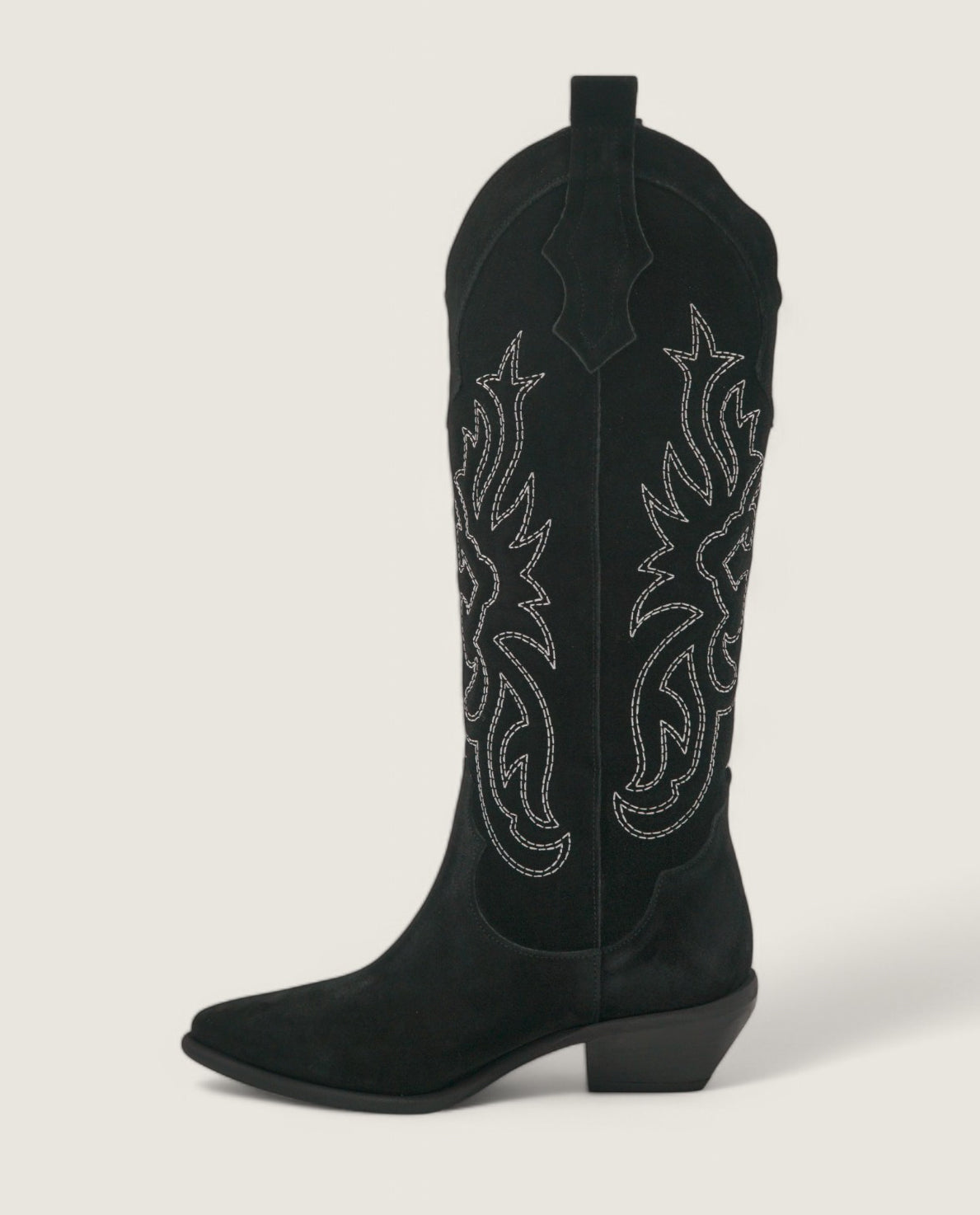 Clare -  Texano Alto ricamato in camoscio Nero