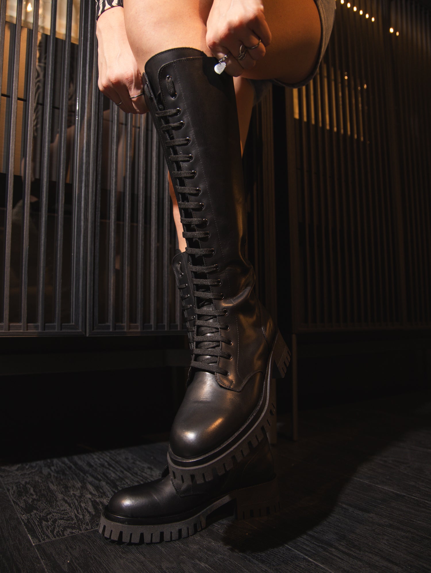 Solis - Black Leather Lace Up Boot