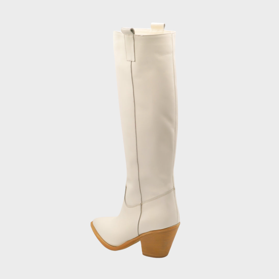 Kendra - Stivale alto in tessuto Off White retro