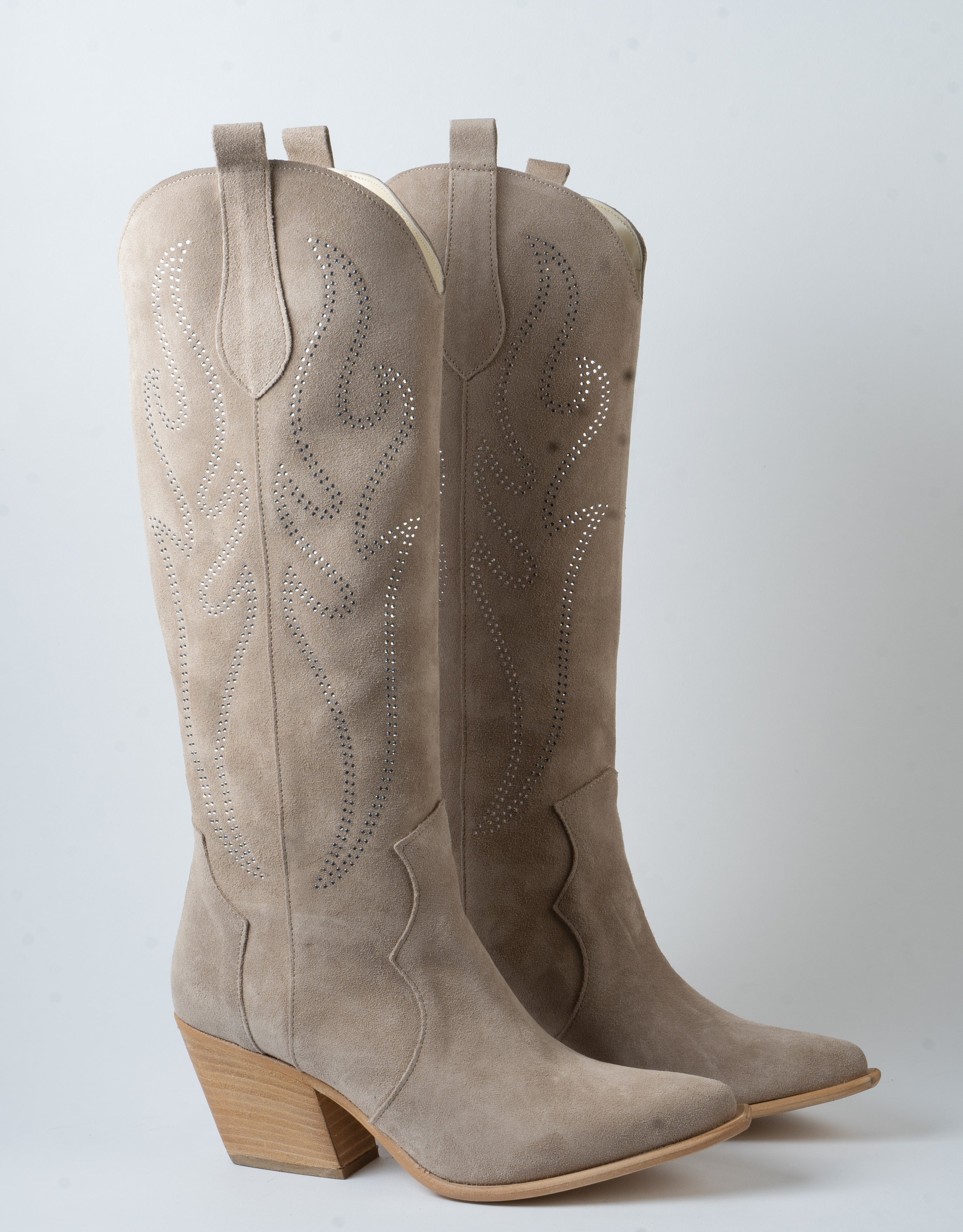 Stardust - Texano Fiamma Decorato con Strass Taupe